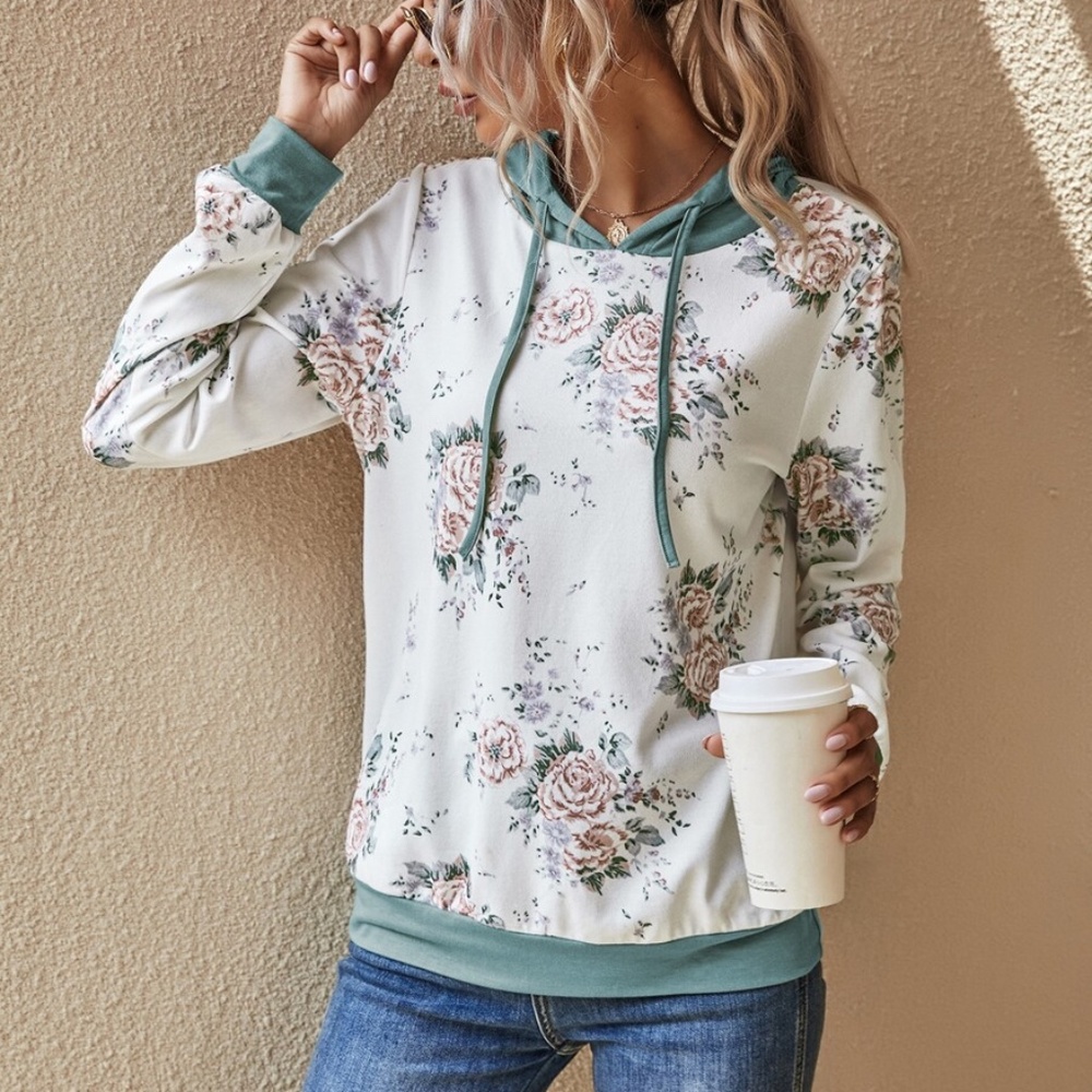 Boho White Floral Print Hooded Top Cottagecore